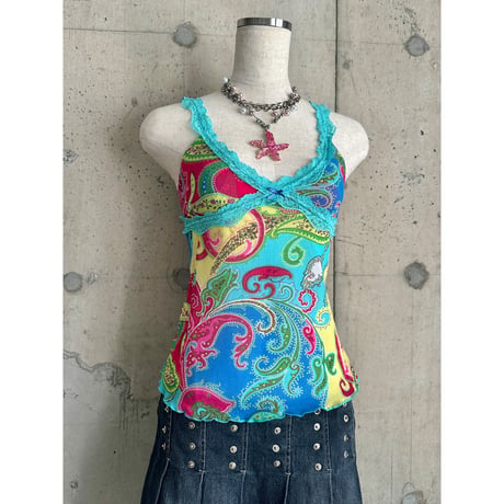 paisley patterned see-through camisole