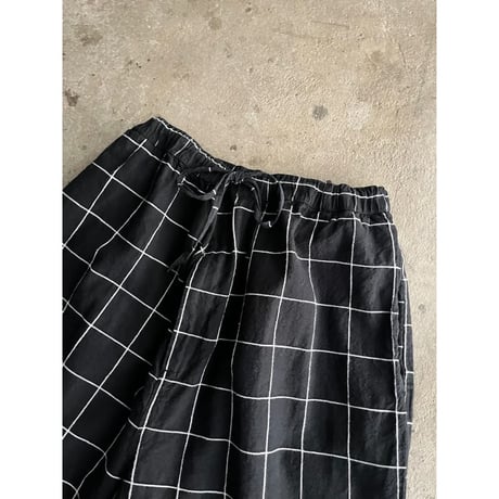 90s "KING SIZE" 2XL ramie blend plaid pattern wide shorts