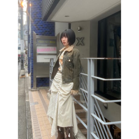 00s fake fur switching denim jacket
