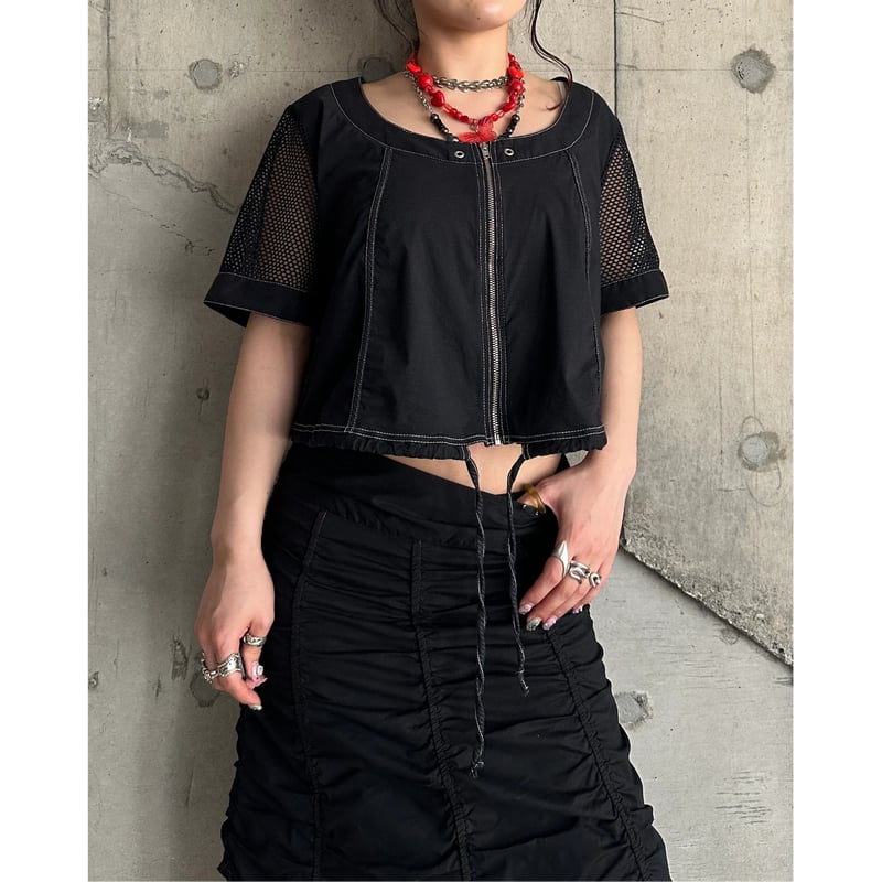 00s mesh switching design zip up tops | KINSELL