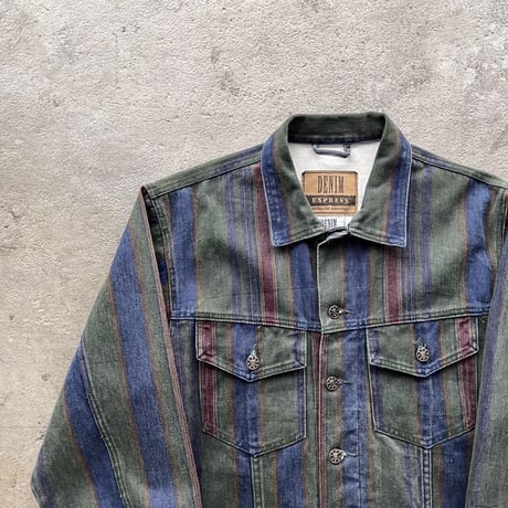 90s stripe pattern denim trucker jacket