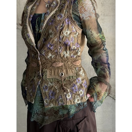00s flower embroidery design vest