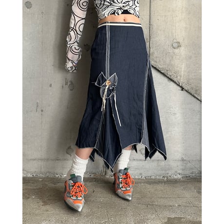 00s flower design denim skirt