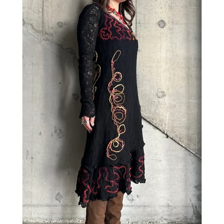00s flower design knit L/S dress