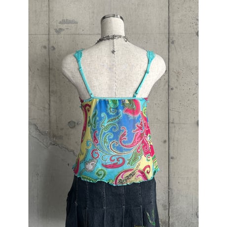 paisley patterned see-through camisole