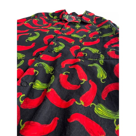 chili pepper pattern open collar shirt