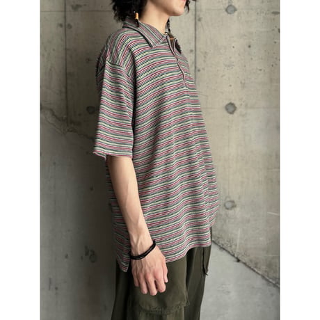 90s rasta border half zip polo shirt