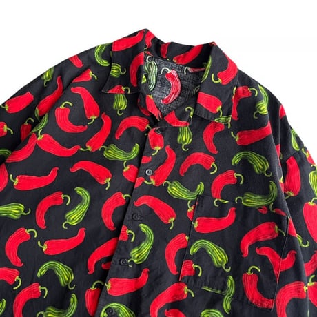 chili pepper pattern open collar shirt
