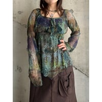 00s "和柄" patterned see-through tops