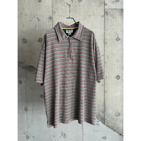 90s rasta border half zip polo shirt