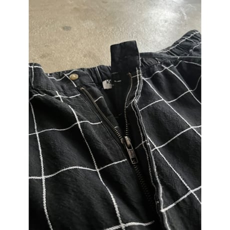 90s "KING SIZE" 2XL ramie blend plaid pattern wide shorts