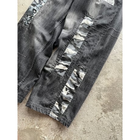 90s "Pepe jeans" camo pattern switching design wide denim pants