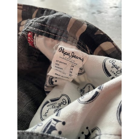 90s "Pepe jeans" camo pattern switching design wide denim pants