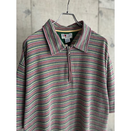 90s rasta border half zip polo shirt