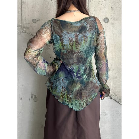 00s "和柄" patterned see-through tops
