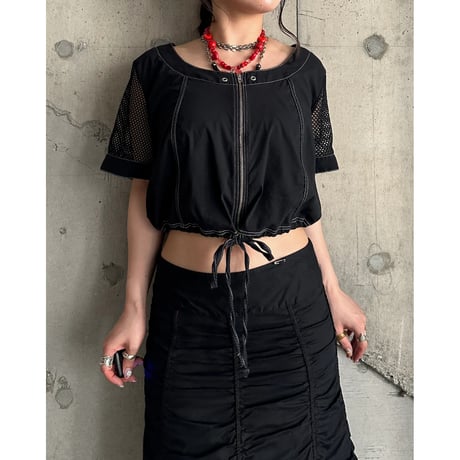 00s mesh switching design zip up tops