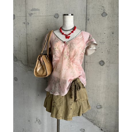 00s flower patterned see-though tops