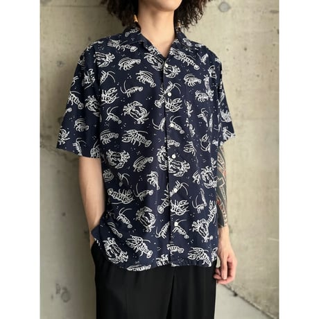 90s "nautica" lobster pattern cotton open collar shirt