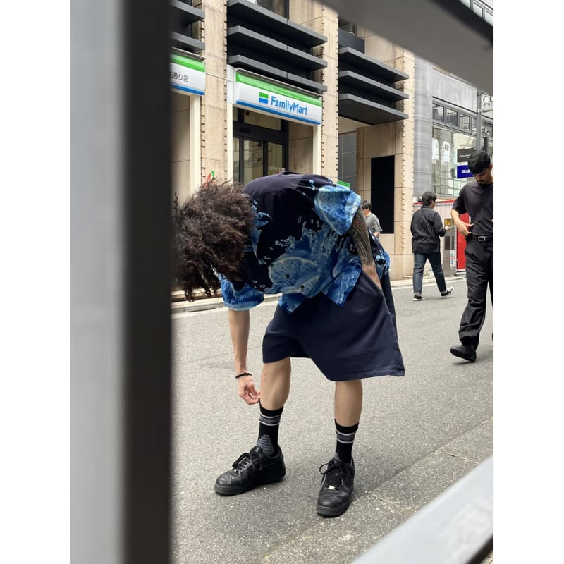 90s orange art pattern open collar shirt | KINS