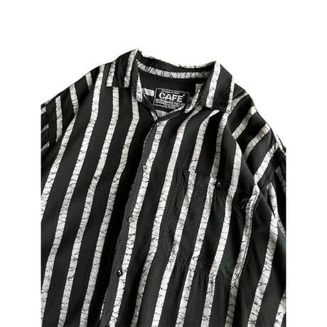 80s "CAFE'" stripe patter rayon shirt