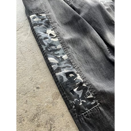 90s "Pepe jeans" camo pattern switching design wide denim pants