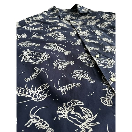 90s "nautica" lobster pattern cotton open collar shirt