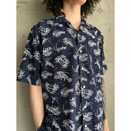 90s "nautica" lobster pattern cotton open collar shirt