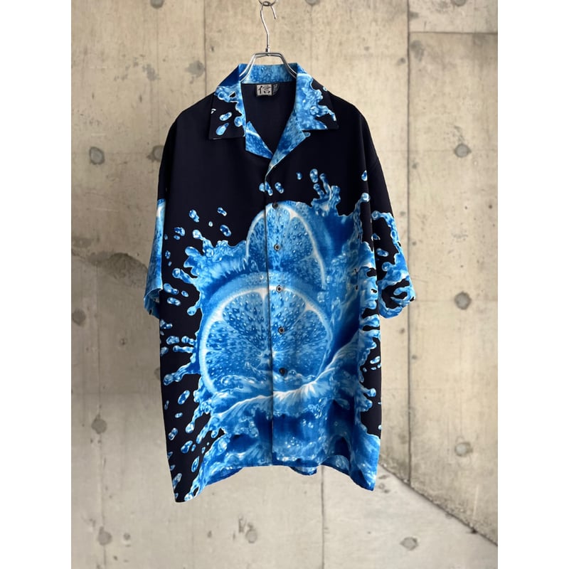 90s orange art pattern open collar shirt | KINS