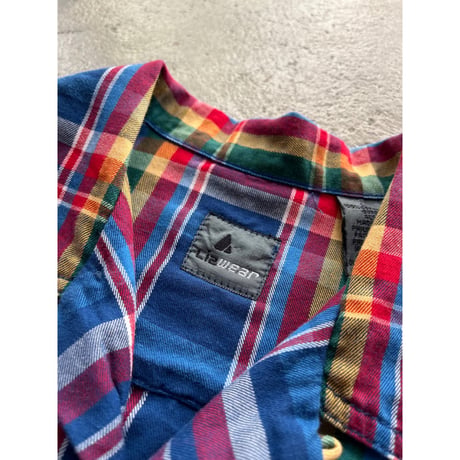 90s "Liz wear" cotton rainbow plaid open collar shirt