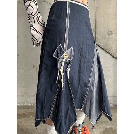 00s flower design denim skirt
