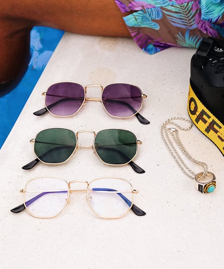 【3colors】square metal sunglasses