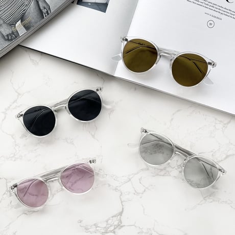 【4colors】classic round clear frame sunglasses