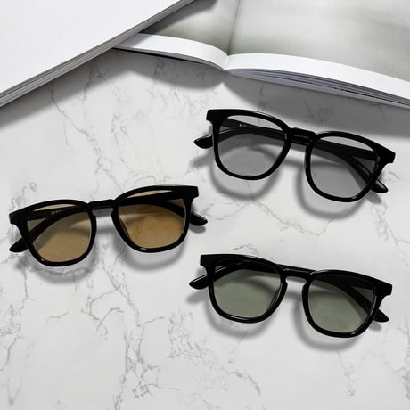 調光・偏光レンズ搭載【3colors】square frame sunglasses
