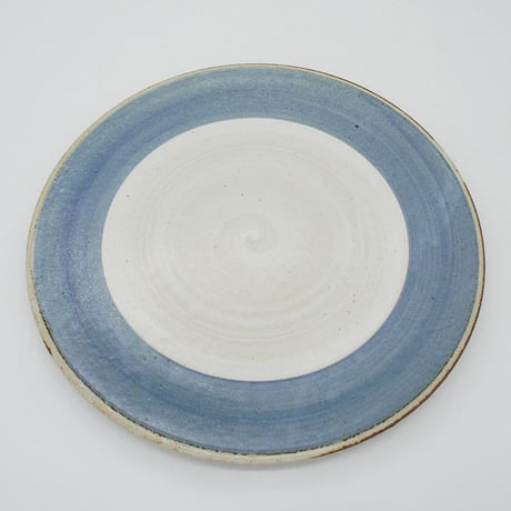 【M003bl】パンとごはんと...  まるい縁取りの陶器 PLATE L blue