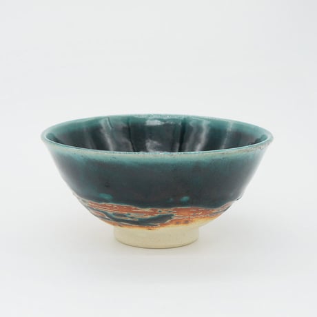 【M014tb】パンとごはんと... 艶釉の器 RICE BOWL turkey blue