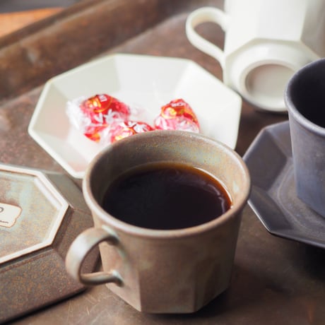【AP012gy】Ancient Pottery Octagonal CUP & SAUCER gray