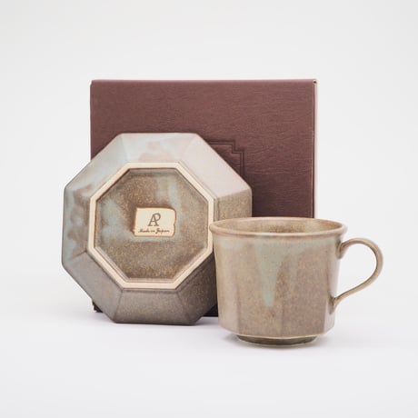 【AP012gy】Ancient Pottery Octagonal CUP & SAUCER gray