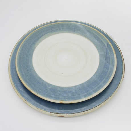【M003bl】パンとごはんと...  まるい縁取りの陶器 PLATE L blue