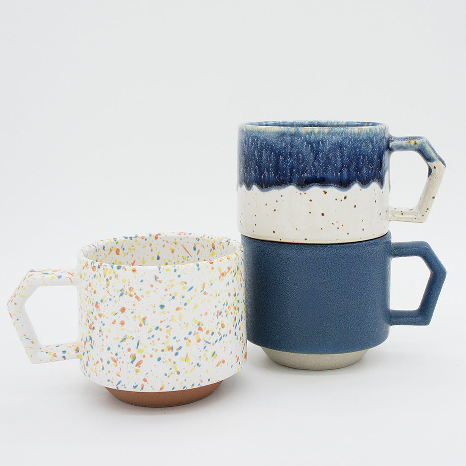 CS006】CHIPS stack mug. PREMIUM white-navy drop