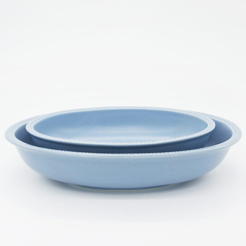 M027bg】パンとごはんと リムドット オーバルボウル S blue-gray |