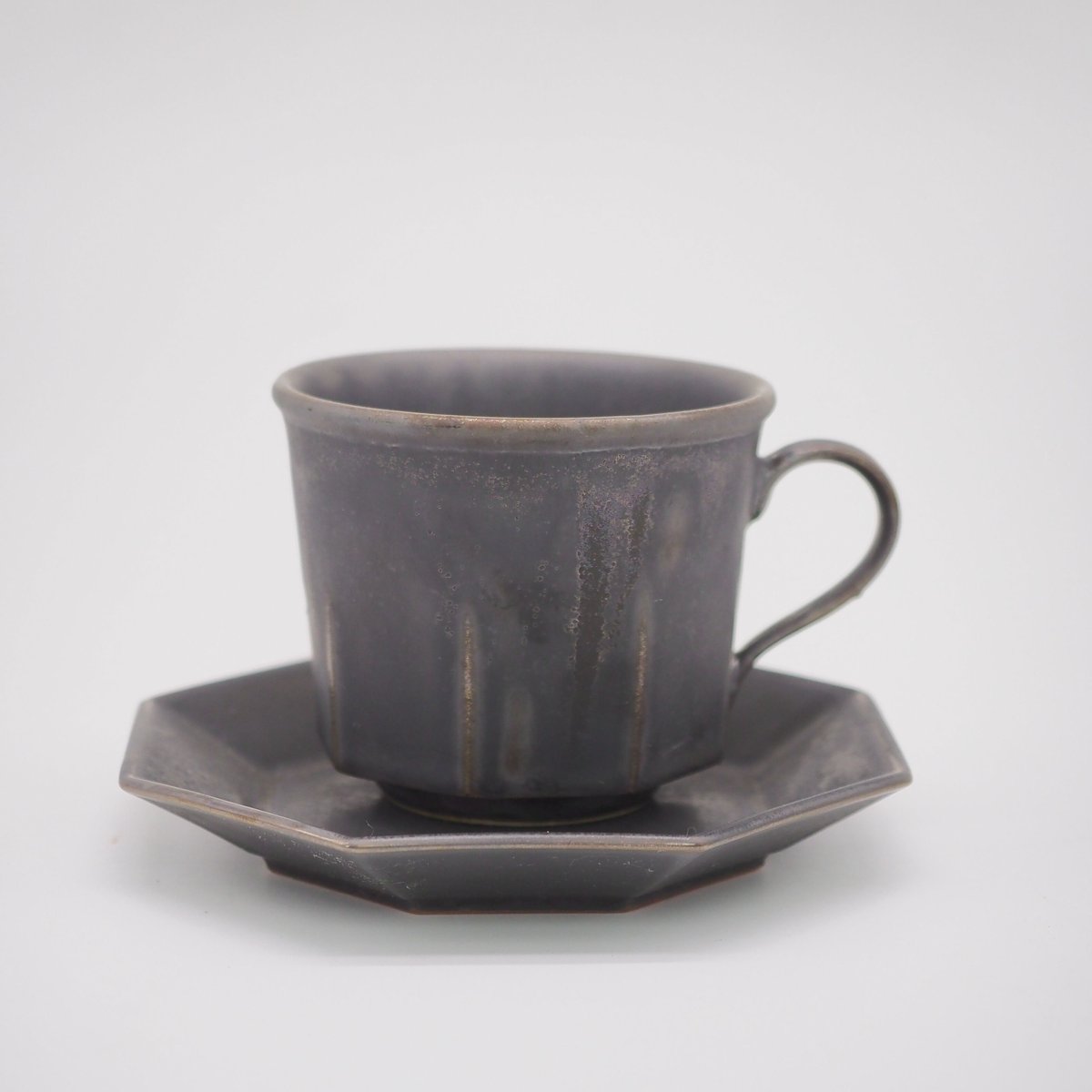 AP012br】Ancient Pottery Octagonal CUP & SAUCER