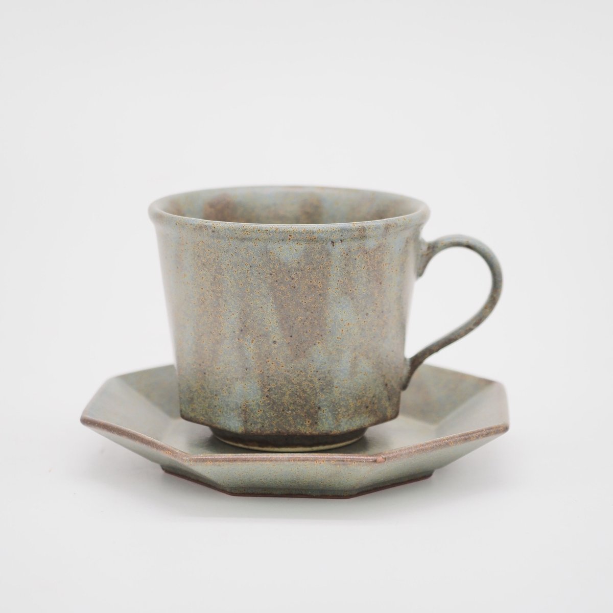 AP012gy】Ancient Pottery Octagonal CUP & SAUCER AP012gy】Ancient Pottery Octagonal CUP & SAUCER