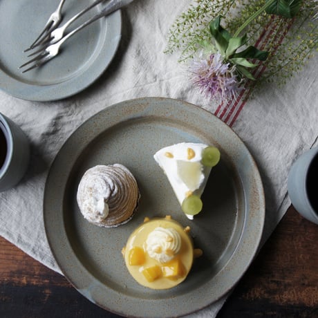 【AP003gy】Ancient Pottery PLATE L gray