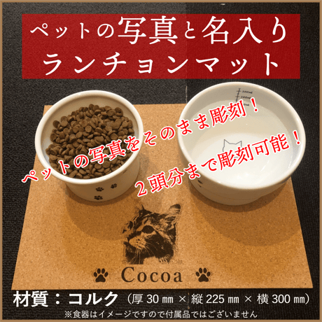 ペットのランチョンマット◆名入れ◆写真彫刻◆コルク厚3㎜◆