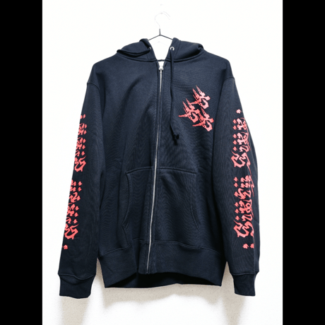 六六六ジップパーカー　赤文字