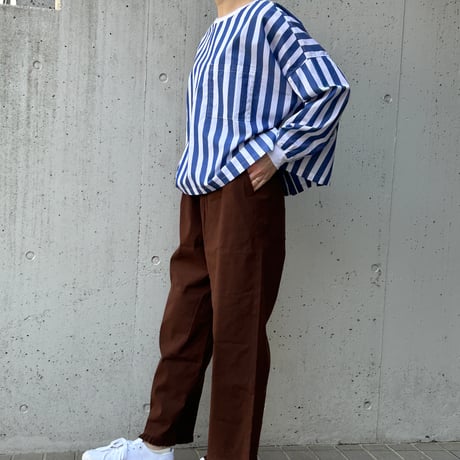 universal tissu／ユニヴァーサルティシュ　ワイドストライプ　クロップドRIB－SHIRT