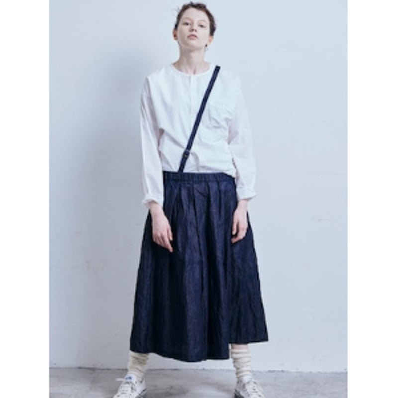 （g）グラム❁ライトデニムワンショルダースカート❁ インディゴ/F/リネン/美品 g)/グラム LIGHT DENIM ONE SEHULDER SKIRT（ライトデニムワン