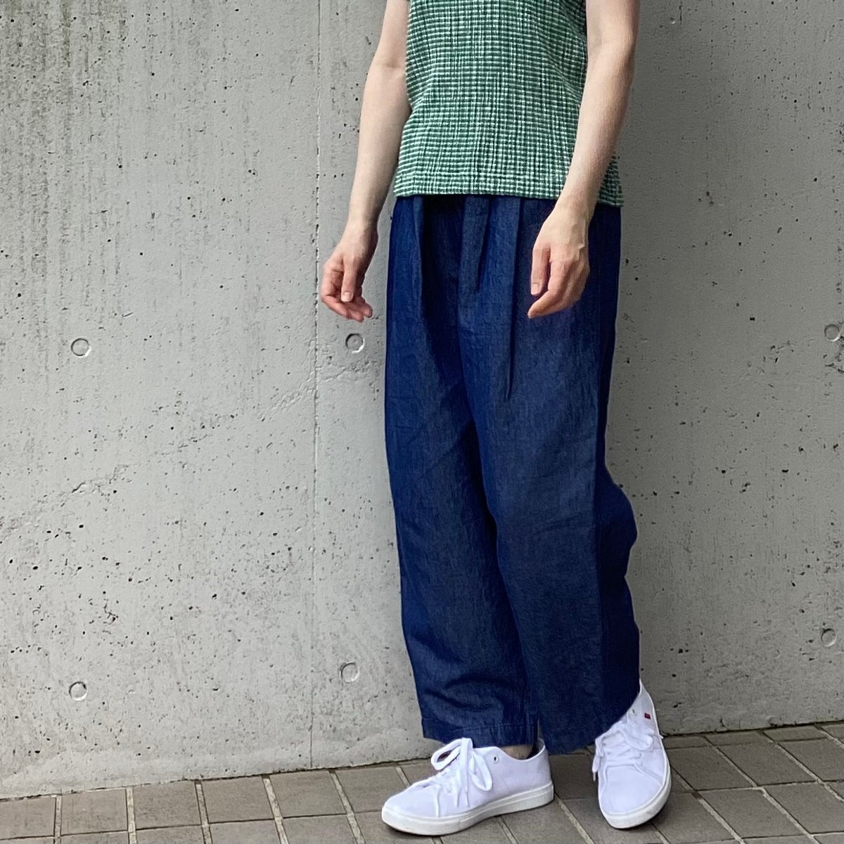 新品 TRAVAIL MANUEL コットンリネン デニムバームパンツ イージー TRAVAIL MANUEL トラバイユマニュアル コットンリネンデニム