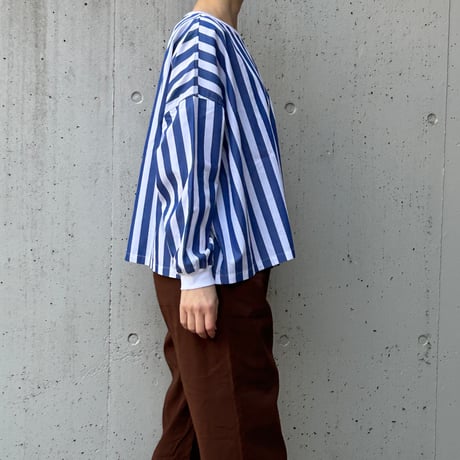 universal tissu／ユニヴァーサルティシュ　ワイドストライプ　クロップドRIB－SHIRT