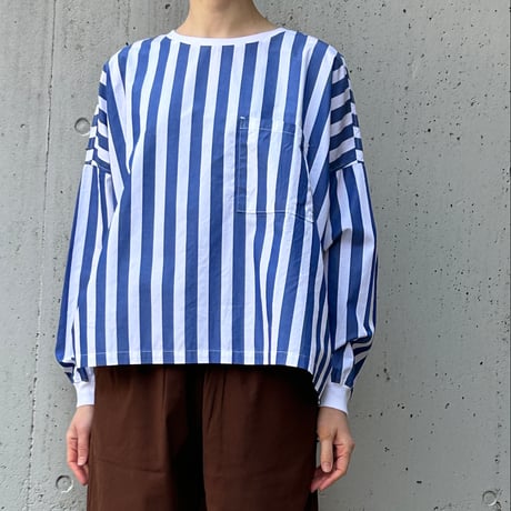 universal tissu／ユニヴァーサルティシュ　ワイドストライプ　クロップドRIB－SHIRT